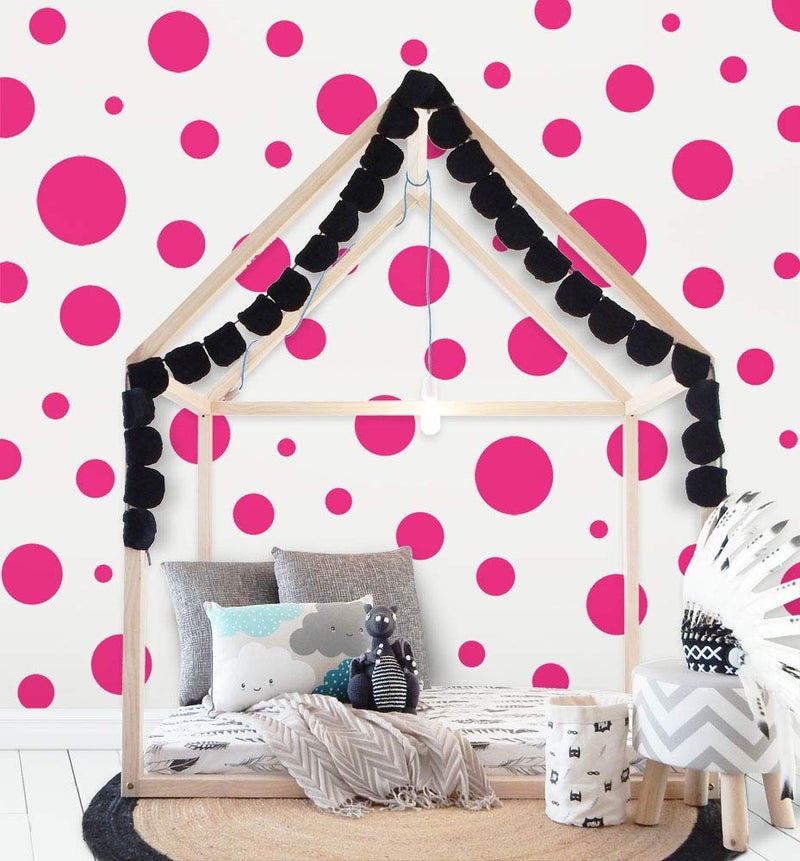 Create-A-Mural Polka Dot Wall Decals (63) Girls Room Wall Decor Stickers, Wall Dots, Vinyl Circle Peel & Stick DIY Bedroom, Playroom, Kids Room, Baby Nursery Toddler to Teen Bedroom Decoration 3"-6.5" (Hot Pink) - Image 1